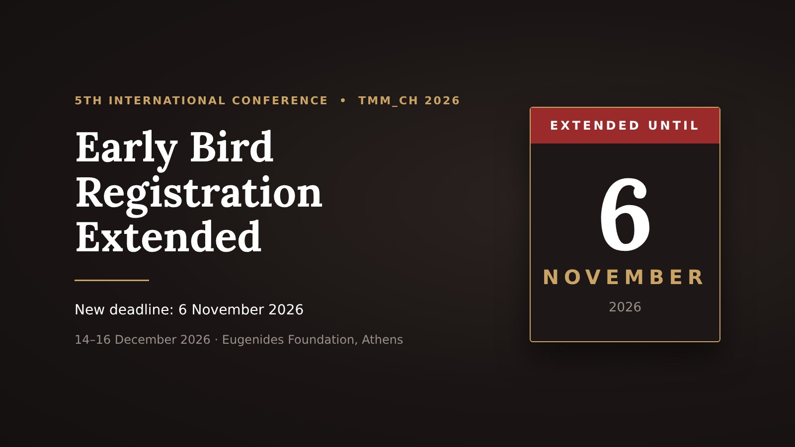 Early Bird Registration Extended until 6 November 2026